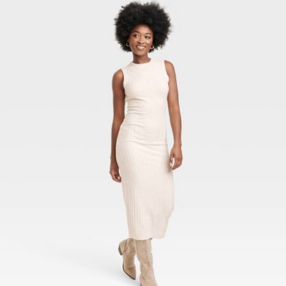 Universal threads long bodycon cream knit dress